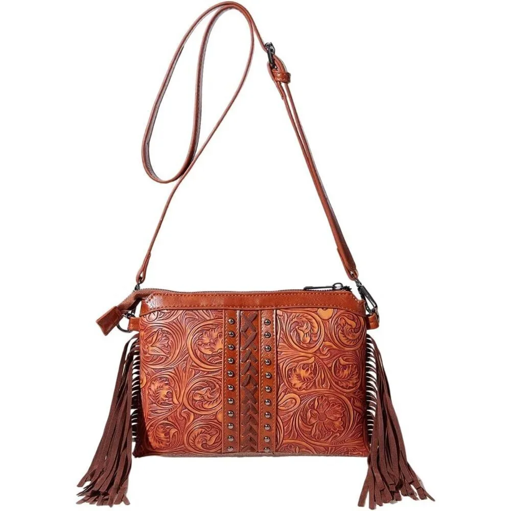 Women's PU Leather Crossbody Bag Fringe Tassel Shoulder Purse Western Stylish - Picture 1 of 6